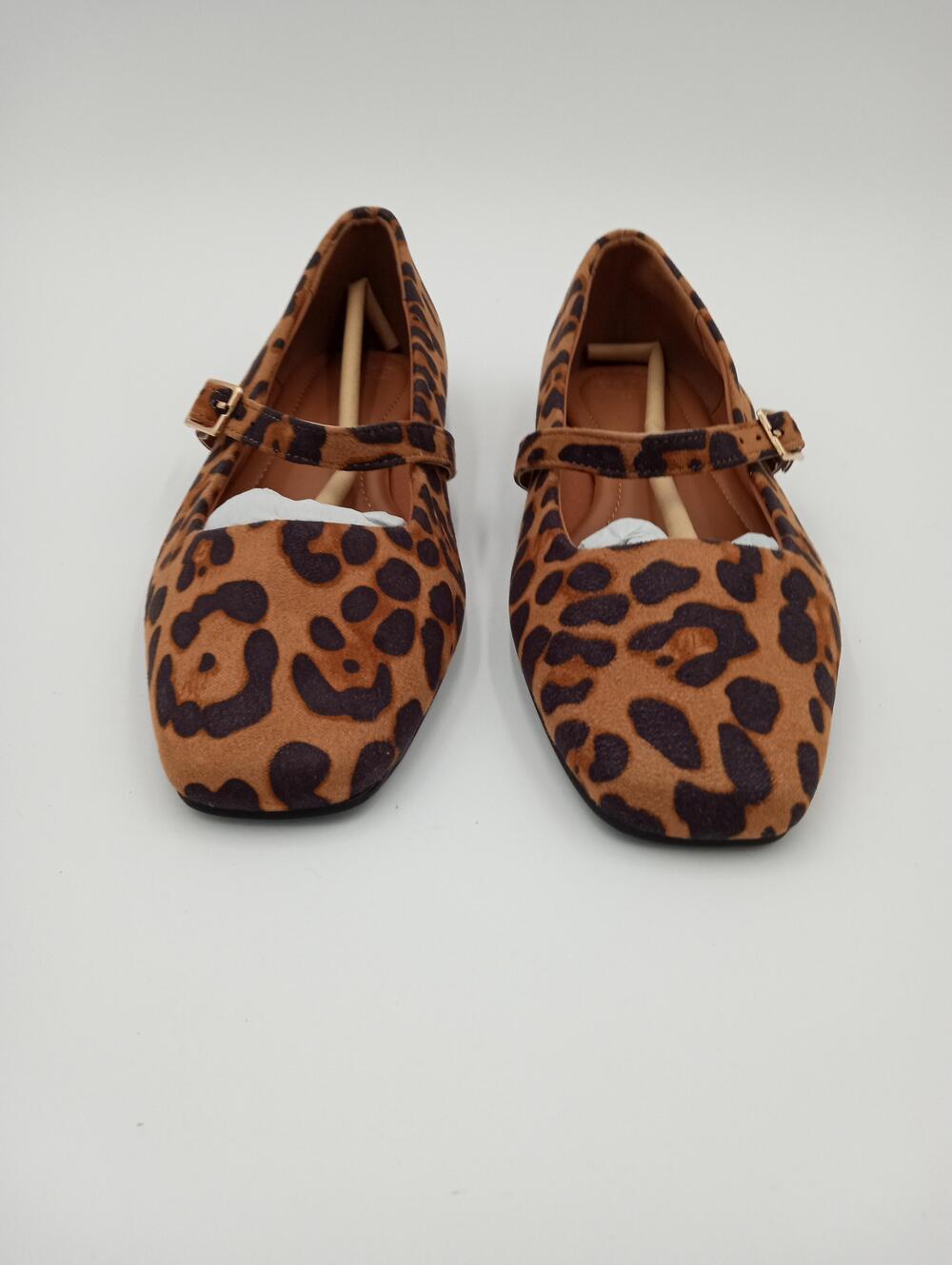 ASOS DESIGN Wide Fit Lottie Shoes Womens Brown Leopard Mary Jane Flats Size 9 W
